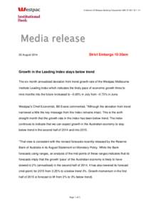 A division of Westpac Banking Corporation ABN[removed]Media release Strict Embargo 10:30am  20 August 2014