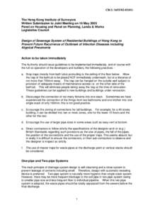 CB[removed]) The Hong Kong Institute of Surveyors Written Submission to Joint Meeting on 16 May 2003 Panel on Housing and Panel on Planning, Lands & Works Legislative Council