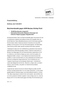 Pressemitteilung Schönau, denBeschwerdewelle gegen AKW-Neubau Hinkley Point • •