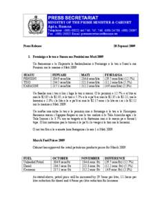 PRESS SECRETARIAT MINISTRY OF THE PRIME MINISTER & CABINET Apia, Samoa  Telephone : ([removed]ext 746, 747, 748, ([removed], ([removed]