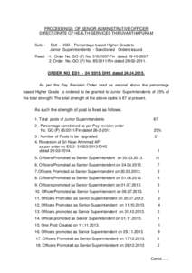 PROCEEDINGS OF SENIOR ADMINISTRATIVE OFFICER DIRECTORATE OF HEALTH SERVICES THIRUVANTHAPURAM Sub: - Estt – HSD - Percentage based Higher Grade to Junior Superintendents - Sanctioned Orders issued.