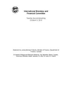 IMFC Statement by James Michael Flaherty, Minister of Finance, Department of Finance, Canada; October 9, 2010