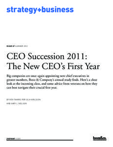 strategy+business  issue 67 SUMMER 2012 CEO Succession 2011: The New CEO’s First Year