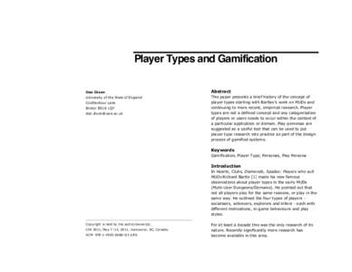 Player Types and Gamification Dan Dixon Abstract  University of the West of England