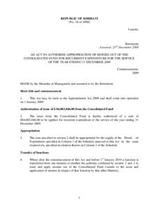 Politics / Consolidated Fund / Government of the United Kingdom / Kiribati / Appropriation Act / Ministry of Finance / Appropriation bill / Attorney general / Politics of Kiribati / Government / Government of Kiribati / Law