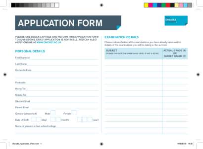 THE CHEADLE COLLEGE Application Form Please use BLOCK CAPITALS and return this Application Form
