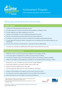 Health / Learning through play / Knowledge / BC Healthy Living Alliance / Early childhood education / Physical Activity Guidelines for Americans / Health promotion