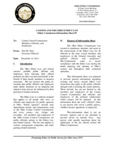 OHIO ETHICS COMMISSION William Green Building 30 West Spring Street, L3 Columbus, Ohio[removed]Telephone: ([removed]Fax: ([removed]