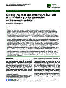 Thermodynamics / Thermal comfort / Clothing insulation / Thermal insulation / R-value / Clothing / Microclimate / Building insulation / Temperature / Heat transfer / Chemical engineering / Mechanical engineering