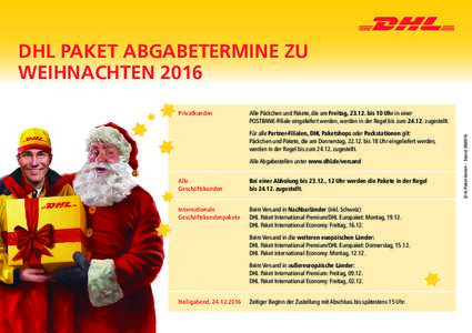 DHL Paket – Unsere Abgabetermine zu Weihnachten 2016