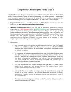 Assignment 4: Winning the Funny Cup™! Alright! This is now the grand finale that we’ve all been waiting for! There are about[removed]teams, so we will form 4 groups of about 5 teams each. Each group will have a winner 