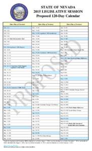 STATE OF NEVADA 2015 LEGISLATIVE SESSION Proposed 120-Day Calendar Date (Day of Session)  Date (Day of Session)
