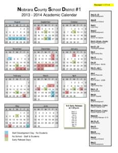 Revised[removed]Niobrara County School District #[removed]Academic Calendar August S