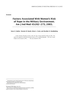 AMERICAN JOURNAL OF INDUSTRIAL MEDICINE 44:Erratum Factors Associated With Women’s Risk of Rape in the Military Environment.
