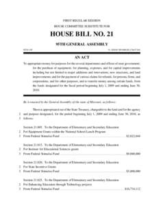 FIRST REGULAR SESSION HOUSE COMMITTEE SUBSTITUTE FOR HOUSE BILL NO. 21 95TH GENERAL ASSEMBLY 0021L.02C