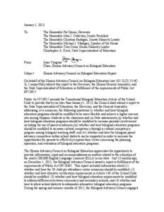 Report to the State Superintendent of Education, Governor, and Illinois General Assembly in Response to Public Act[removed]Submitted January 1, 2013