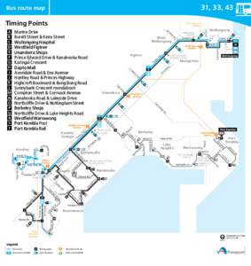 31, 33, 43  Bus route map Timing Points