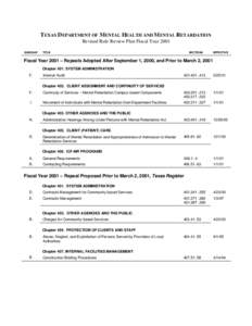 TEXAS DEPARTMENT OF MENTAL HEALTH AND MENTAL RETARDATION Revised Rule Review Plan Fiscal Year 2001 SUBCHAP TITLE