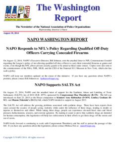 The Washington Report The Newsletter of the National Association of Police Organizations Representing America’s Finest August 18, 2014