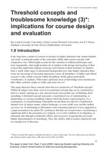 Part II: Course and programme design  Threshold concepts and troublesome knowledge (3)*: implications for course design and evaluation
