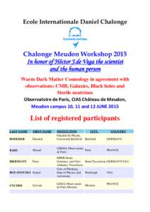 Ecole Internationale Daniel Chalonge  Chalonge Meudon Workshop 2015 In honor of Héctor J.de Vega the scientist and the human person Warm Dark Matter Cosmology in agreement with