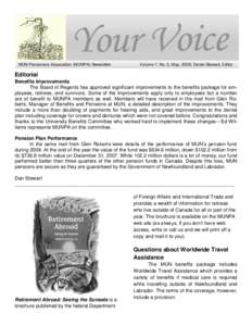 Your Voice MUN Pensioners Association (MUNPA) Newsletter Volume 7, No. 5, May, 2009; Daniel Stewart, Editor  Editorial