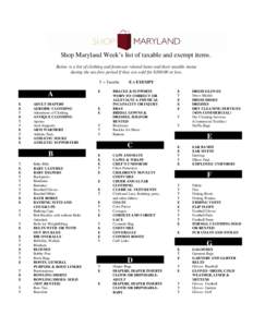 Shop Maryland Week - List of Taxable and Exempt Items