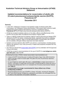 Australian Technical Advisory Group on Immunisation (ATAGI) statement regarding updated recommendations for revaccination of23-valent pneumococcal polysaccharide vaccine (23vPPV), PNEUMOVAX-23® in adults