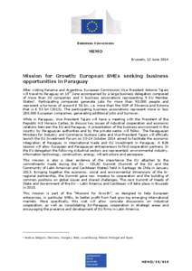 EUROPEAN COMMISSION  MEMO Brussels, 12 June[removed]Mission for Growth: European SMEs seeking business