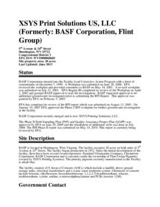 Region 3 GPRA Baseline RCRA Corrective Action Facility  XSYS Print Solutions US, LLC (Formerly: BASF Corporation, Flint Group) WVD000068601