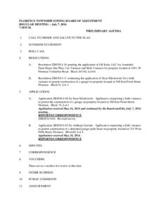 FLORENCE TOWNSHIP ZONING BOARD OF ADJUSTMENT