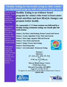 “Healthy Eating for Successful Living in Older Adults” an educational program with a behavior change focus Developed by Healthy Eating is an evidence based Hebrew Senior program for seniors who want to learn more Liv