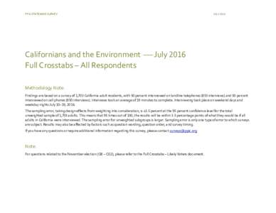 PPIC STATEWIDE SURVEY  JULY 2016 Californians and the Environment  July 2016 Full Crosstabs – All Respondents