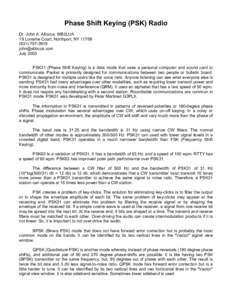 Phase Shift Keying (PSK) Radio Dr. John A. Allocca, WB2LUA 19 Lorraine Court, Northport, NY[removed]3919 [removed] July 2003