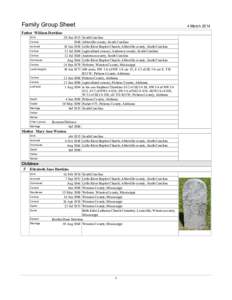 Family Group Sheet  4 March 2014 Father William Dawkins Birth