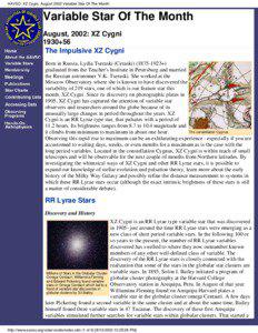 AAVSO: XZ Cygni, August 2002 Variable Star Of The Month  Variable Star Of The Month