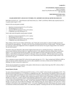 Exhibit 99.1 INVESTOR RELATIONS CONTACT: Ryan D. Robinson, Senior Vice President and Chief Financial Officer[removed]FOR IMMEDIATE RELEASE: