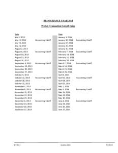 REINSURANCE YEAR 2014 Weekly Transaction Cut-off Dates Date July 5, 2013 July 12, 2013