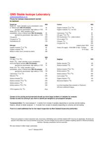 GNS Stable Isotope Laboratory  Prices for isotope measurement (sorted by isotope) Deuterium