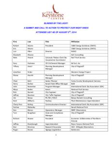 BLINDED BY THE LIGHT: A SUMMIT AND CALL TO ACTION TO PROTECT OUR NIGHT SKIES ATTENDEE LIST AS OF AUGUST 5TH, 2014 First