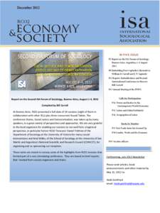 DecemberIN THIS ISSUE P1 Report on the ISA Forum of Sociology, Buenos Aires, Argentina, 1-4 August 2012