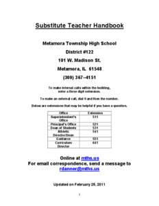 Substitute Teacher Handbook Metamora Township High School District #[removed]W. Madison St. Metamora, IL[removed]–4151