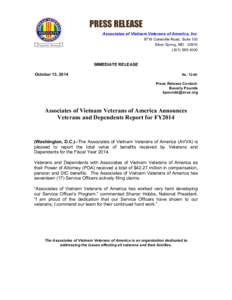 PRESS RELEASE Associates of Vietnam Veterans of America, Inc[removed]Colesville Road, Suite 100 Silver Spring, MD[removed]4000