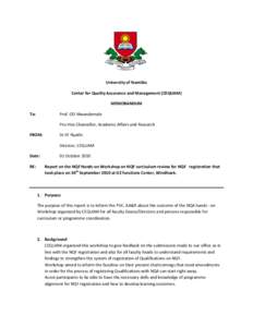 University of Namibia Center for Quality Assurance and Management (CEQUAM) MEMORANDUM To:  Prof. OD Mwandemele