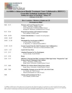 SAMHSA’s Behavioral Health Treatment Court Collaborative (BHTCC) Cross-Site Technical Assistance Event Holiday Inn Albany on Wolf Road – Albany, NY February 23-24, 2015  DAY 1 AGENDA - MONDAY, FEBRUARY 23