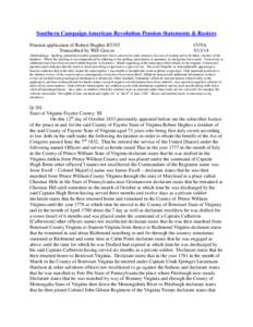 Southern Campaign American Revolution Pension Statements & Rosters Pension application of Robert Hughes R5355 Transcribed by Will Graves f33VA[removed]