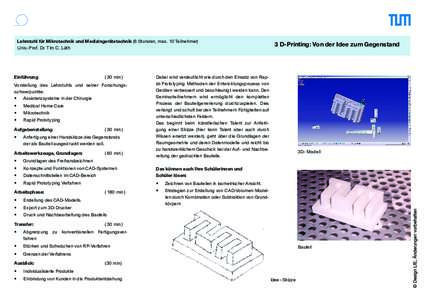 Lehrstuhl für Mikrotechnik und Medizingerätetechnik (6 Stunden, max. 10 Teilnehmer) Univ.-Prof. Dr. Tim C. Lüth Einführungmin )