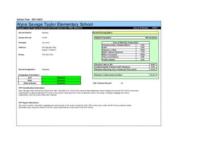 School Year[removed]Alyce Savage Taylor Elementary School Adequate Yearly Progress Report for[removed]School Year *FINAL RESULTS School District: