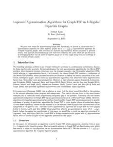 Improved Approximation Algorithms for Graph-TSP in  k -Regular Bipartite Graphs Jeremy Karp