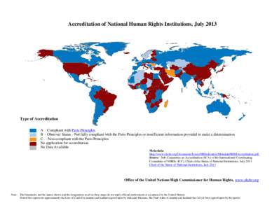 Accreditation of National Human Rights Institutions, July[removed]Type of Accreditation A - Compliant with Paris Principles B - Observer Status - Not fully compliant with the Paris Principles or insufficient information pr